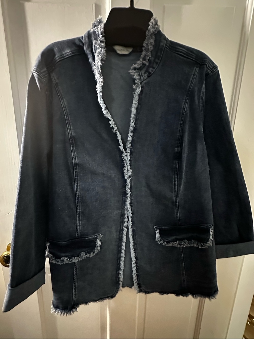 Multiples Women's Denim Frayed Open-Front Jacket